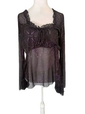 Killstar Women’s XL Sheer Black Purple Gothic Astrological Blouse Whimsigoth